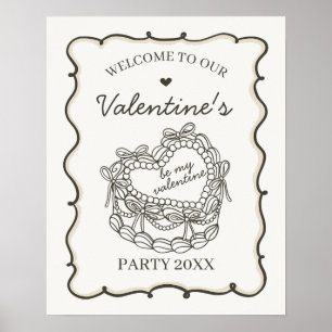 Beige Retro Hart Coquette Cake Valentijnse Welkom Poster
