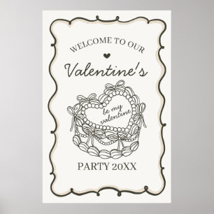 Beige Retro Hart Coquette Cake Valentijnse Welkom Poster