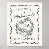 Beige Retro Hart Coquette Cake Verjaardag Welkom Poster (Voorkant)