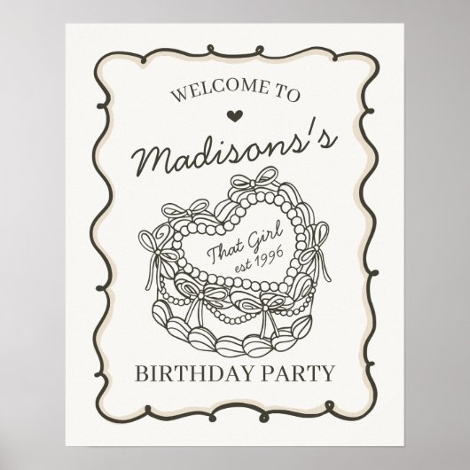 Beige Retro Hart Coquette Cake Verjaardag Welkom Poster (Voorkant)