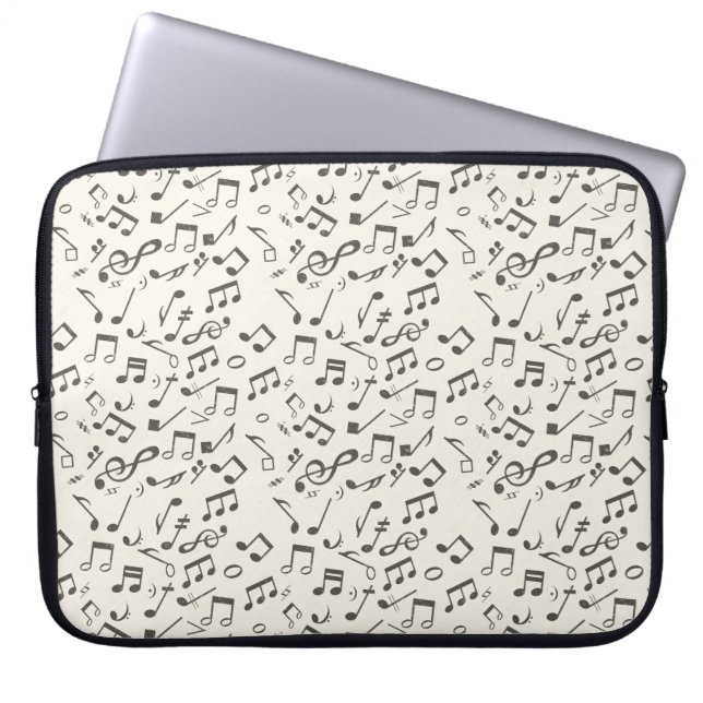 Beige Retro Muzieknoten Achtergrondlaptophoes Laptop Sleeve (Voorkant)