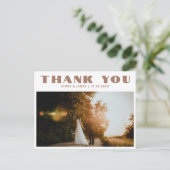 Beige Retro Typografie 2 Foto Huwelijk Dank u Briefkaart (Staand voorkant)