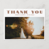 Beige Retro Typografie 2 Foto Huwelijk Dank u Briefkaart (Voorkant)