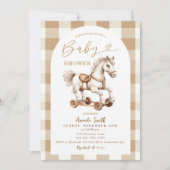 Beige Rocking Horse Brown Gingham Arch Baby shower Kaart (Voorkant)