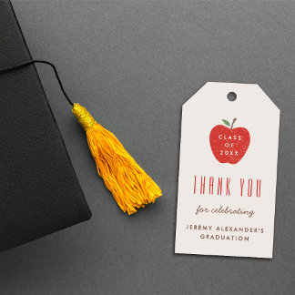 Beige Rode Appel Afstudeerfeest Favor Gift Tag Cadeaulabel