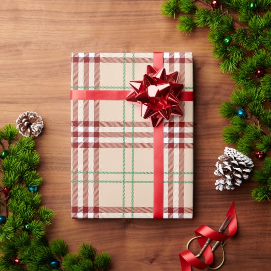 Beige, rode, en groene kerst inpakpapier (Feestdagen Geschenken)