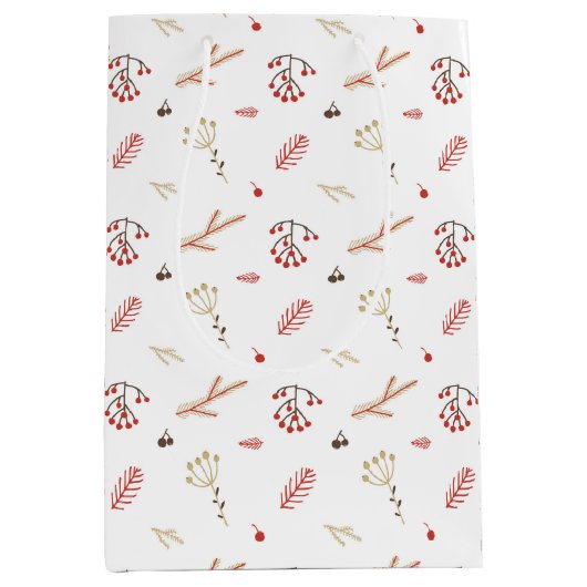 Beige rode Holly Berry Holiday Medium Gift Bag Cadeauzakje (Voorkant)