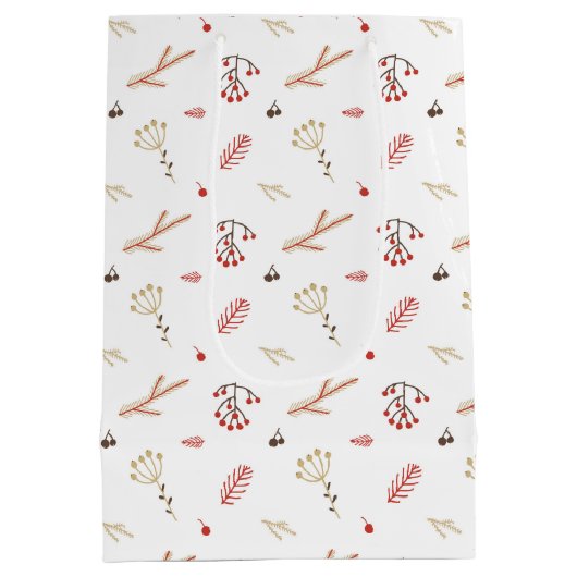 Beige rode Holly Berry Holiday Medium Gift Bag Medium Cadeauzakje (Achterkant)