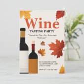 Beige Rode Vintage Herfst Wijnproeverij Feest  Kaart (Staand voorkant)