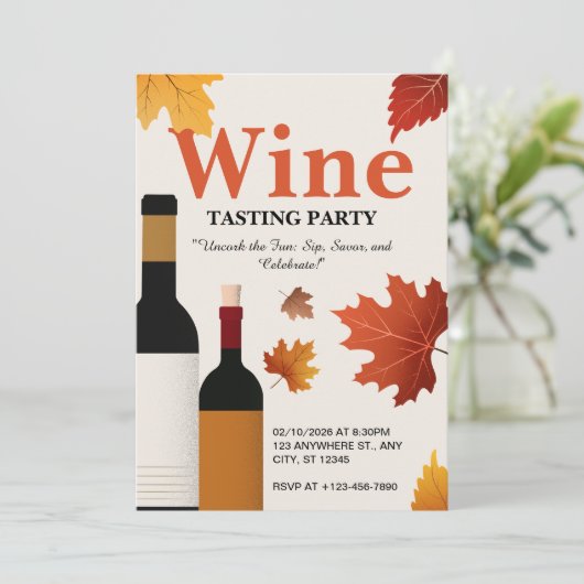 Beige rode Vintage herfstwijnproeverij Kaart (Staand voorkant)