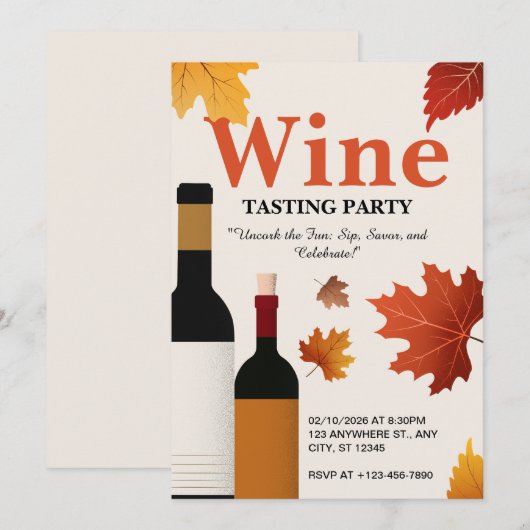 Beige rode Vintage herfstwijnproeverij Kaart (Voorkant / Achterkant)