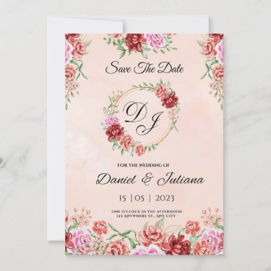 Beige rode waterverf bloemkaart, elegante bloem f kaart (Voorkant)