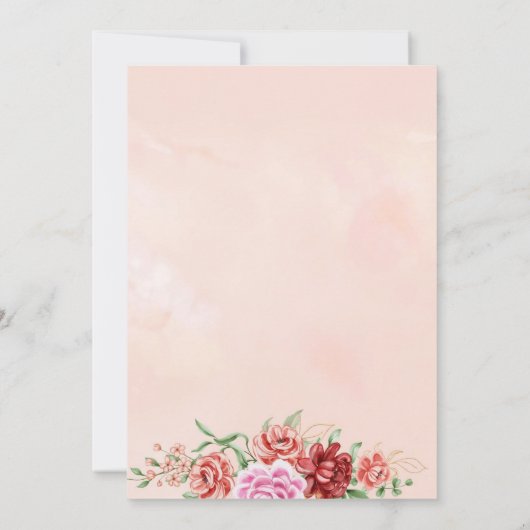 Beige rode waterverf bloemkaart, elegante bloem f kaart (Achterkant)