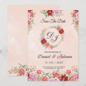 Beige rode waterverf bloemkaart, elegante bloem f kaart (Voorkant / Achterkant)