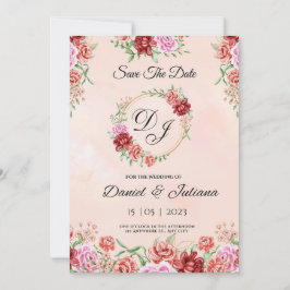 Beige rode waterverf bloemkaart, elegante bloem f kaart