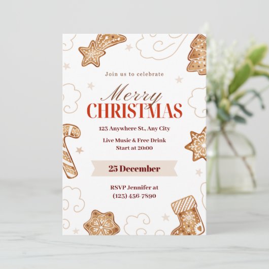 Beige Rode Waterverf Wonderland: Gingerbread Kaart (Staand voorkant)