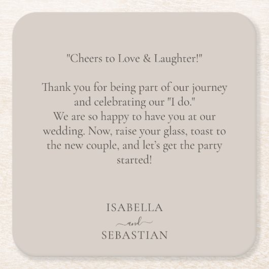 Beige Romantic Funny Message Wedding Kartonnen Onderzetters (Voorkant)