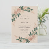 Beige Romantische Boheemse Bruiloft Kaart (Staand voorkant)