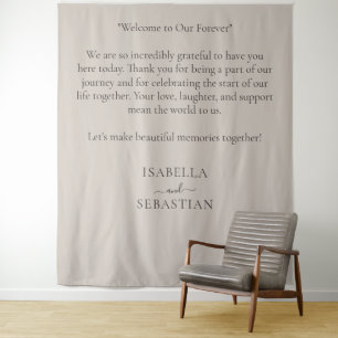 Beige Romantische Grappige KOPPEL Welkom Trouwen Wandkleed