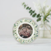 Beige Ronde/Vierkante Sneeuwbes+Eucalyptus Foto Feestdagenkaart (Staand voorkant)