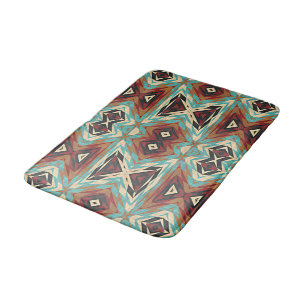 Beige Rood Bruin Aqua Blauw Groen Zwart Tribal Art Badmat