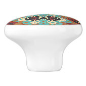 Beige Rood Bruin Aqua Blauw Groen Zwart Tribal Art Keramische Knop (Zijkant)