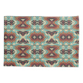 Beige Rood Bruin Aqua Blauw Groen Zwart Tribal Art Kussensloop (Achterkant-Links)