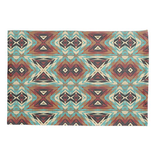 Beige Rood Bruin Aqua Blauw Groen Zwart Tribal Art Kussensloop (Achterkant-Links)