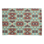 Beige Rood Bruin Aqua Blauw Groen Zwart Tribal Art Kussensloop (Voorkant-Links)