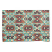 Beige Rood Bruin Aqua Blauw Groen Zwart Tribal Art Kussensloop (Voorkant-Rechts)