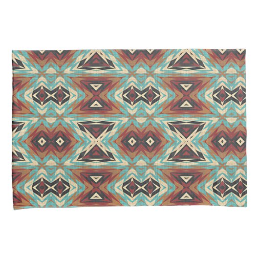 Beige Rood Bruin Aqua Blauw Groen Zwart Tribal Art Kussensloop (Voorkant-Rechts)