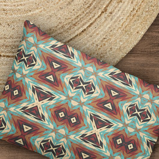 Beige Rood Bruin Aqua Blauw Groen Zwart Tribal Art Kussensloop