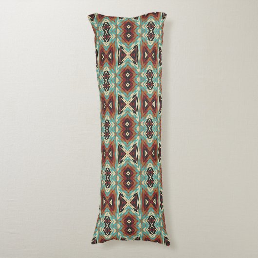 Beige Rood Bruin Aqua Blauw Groen Zwart Tribal Art Lichaamskussen (Voorkant Verticaal)