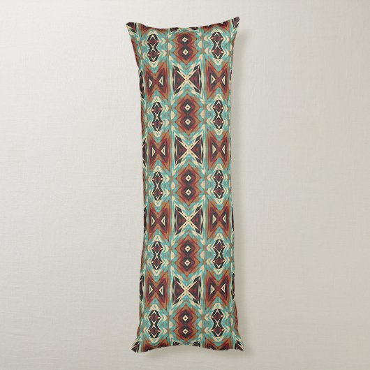 Beige Rood Bruin Aqua Blauw Groen Zwart Tribal Art Lichaamskussen (Achterkant (Verticaal))