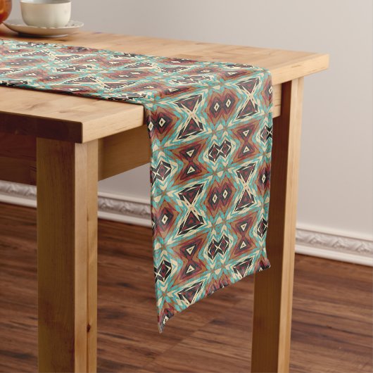 Beige Rood Bruin Aqua Blauw Groen Zwart Tribal Art Medium Tafelloper (Voorbeeld)