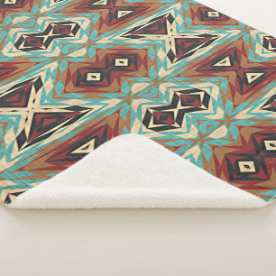 Beige Rood Bruin Aqua Blauw Groen Zwart Tribal Art Sherpa Deken