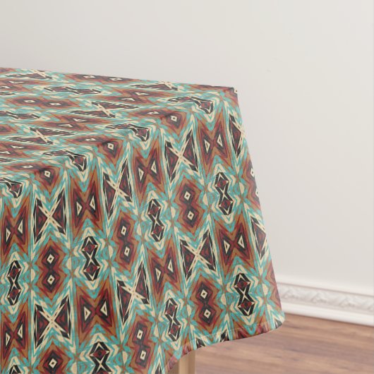 Beige Rood Bruin Aqua Blauw Groen Zwart Tribal Art Tafelkleed (Voorbeeld)