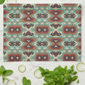 Beige Rood Bruin Aqua Blauw Groen Zwart Tribal Art Theedoek (Gevouwen)