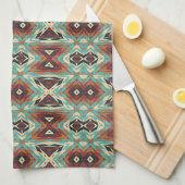 Beige Rood Bruin Aqua Blauw Groen Zwart Tribal Art Theedoek (Quarter Fold)