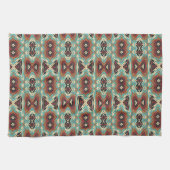 Beige Rood Bruin Aqua Blauw Groen Zwart Tribal Art Theedoek (Horizontaal)