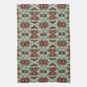 Beige Rood Bruin Aqua Blauw Groen Zwart Tribal Art Theedoek (Verticaal)