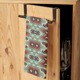 Beige Rood Bruin Aqua Blauw Groen Zwart Tribal Art Theedoek