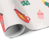 Beige rood en groen Schattige geïllustreerde kerst Cadeaupapier (Rol Hoek)