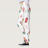 Beige Rood en Groen Schattige Kerst Leggings (Links)