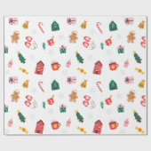 Beige Rood en Groen Schattige Kerstmisverpakkend D Cadeaupapier (Vlak)