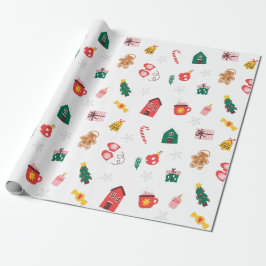 Beige Rood en Groen Schattige Kerstmisverpakkend D Cadeaupapier