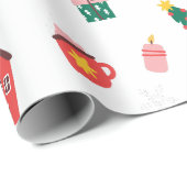 Beige Rood en Groen Schattige Kerstmisverpakkend D Cadeaupapier (Rol Hoek)