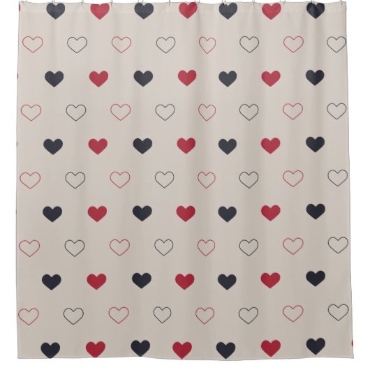 Beige & rood Hart Naadloos Patroon Cute Minimal Douchegordijn (Voorkant)