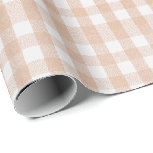 Beige Roos geruite inpakpapier (Rol Hoek)