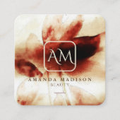 Beige Roos Gold Monogrammed Social Media Floral Vierkante Visitekaartje (Voorkant)